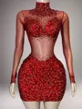Stunning Sheath High Neck Long Sleeves Rhinestone Short/Mini Velvet Sequins Homecoming Dress