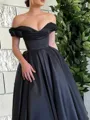 Graceful A-line Off-the-Shoulder Pleated Tea-Length Satin Corset Homecoming Dress