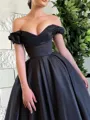Graceful A-line Off-the-Shoulder Pleated Tea-Length Satin Corset Homecoming Dress