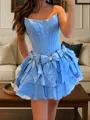Mesmerizing A-line Straight Bow Short/Mini Taffeta Corset Homecoming Dress