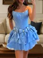 Mesmerizing A-line Straight Bow Short/Mini Taffeta Corset Homecoming Dress