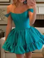 Stunning A-line Off-the-Shoulder Ruffles Short/Mini Taffeta Corset Homecoming Dress