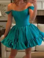 Stunning A-line Off-the-Shoulder Ruffles Short/Mini Taffeta Corset Homecoming Dress