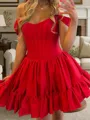 Stunning A-line Off-the-Shoulder Ruffles Short/Mini Taffeta Corset Homecoming Dress