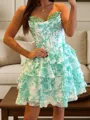 Classy A-line Sweetheart Cascading Ruffles Short/Mini Corset Homecoming Dress