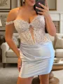 Hermosos Sheath Off-the-Shoulder Appliques Lace Short/Mini Silk Like Satin Corset Homecoming Dress