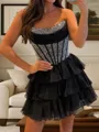 Perfect A-line Straight Cascading Ruffles Short/Mini 30D Chiffon Corset Homecoming Dress