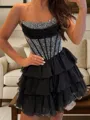 Perfect A-line Straight Cascading Ruffles Short/Mini 30D Chiffon Corset Homecoming Dress