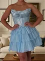 Perfect A-line Straight Cascading Ruffles Short/Mini 30D Chiffon Corset Homecoming Dress