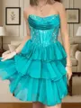 Perfect A-line Straight Cascading Ruffles Short/Mini 30D Chiffon Corset Homecoming Dress