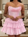Perfect A-line Straight Cascading Ruffles Short/Mini 30D Chiffon Corset Homecoming Dress