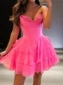 Trendy A-line Sweetheart Cascading Ruffles Short/Mini Chiffon Corset Homecoming Dress