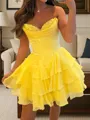 Trendy A-line Sweetheart Cascading Ruffles Short/Mini Chiffon Corset Homecoming Dress
