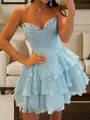 Trendy A-line Sweetheart Cascading Ruffles Short/Mini Chiffon Corset Homecoming Dress