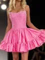 Fashion A-line Straight Beading Short/Mini Taffeta Corset Homecoming Dress
