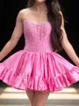 Fashion A-line Straight Beading Short/Mini Taffeta Corset Homecoming Dress