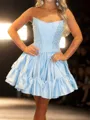 Fashion A-line Straight Beading Short/Mini Taffeta Corset Homecoming Dress