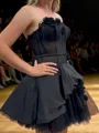 Exquisite A-line Straight Flower Short/Mini Silk Like Satin Corset Homecoming Dress