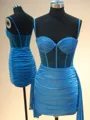 Graceful Sheath Spaghetti Straps Pleated Short/Mini Jersey Corset Homecoming Dress