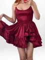 Captivating A-line Straight Ruffles Short/Mini Silk Like Satin Corset Homecoming Dress
