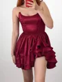 Captivating A-line Straight Ruffles Short/Mini Silk Like Satin Corset Homecoming Dress