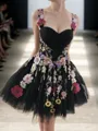 Extravagant A-line Straps Appliques Lace Short/Mini Tulle Corset Homecoming Dress