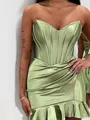 Stunning Sheath Sweetheart Pleated Short/Mini Silk Like Satin Corset Homecoming Dress