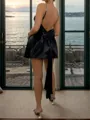 Trendy A-line Square Bow Short/Mini Silk Like Satin Corset Homecoming Dress