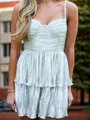 Glam A-line Sweetheart Ruffles Short/Mini Metallic Satin Corset Homecoming Dress