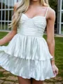 Glam A-line Sweetheart Ruffles Short/Mini Metallic Satin Corset Homecoming Dress