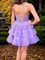 Charming A-line Spaghetti Straps Cascading Ruffles Short/Mini Tulle Corset Homecoming Dress