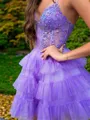 Charming A-line Spaghetti Straps Cascading Ruffles Short/Mini Tulle Corset Homecoming Dress