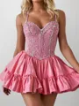 Delicate A-line Sweetheart Ruffles Short/Mini Taffeta Corset Homecoming Dress