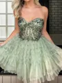 Exquisite A-line Sweetheart Cascading Ruffles Short/Mini Tulle Corset Homecoming Dress