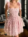 Captivating A-line Square Ruffles Short/Mini Tulle Corset Homecoming Dress