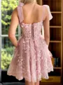 Captivating A-line Square Ruffles Short/Mini Tulle Corset Homecoming Dress