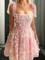 Captivating A-line Square Ruffles Short/Mini Tulle Corset Homecoming Dress