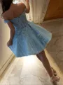 Extravagant A-line Off-the-Shoulder Ruffles Short/Mini Lace Corset Homecoming Dress