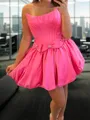 Unforgettable A-line Straight Bow Short/Mini Satin Corset Homecoming Dress