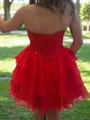 Hermosos A-line Sweetheart Cascading Ruffles Short/Mini 30D Chiffon Corset Homecoming Dress