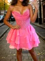 Hermosos A-line Sweetheart Cascading Ruffles Short/Mini 30D Chiffon Corset Homecoming Dress