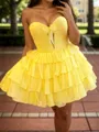 Perfect A-line Sweetheart Cascading Ruffles Short/Mini Chiffon Corset Homecoming Dress
