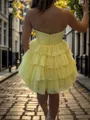 Perfect A-line Sweetheart Cascading Ruffles Short/Mini Chiffon Corset Homecoming Dress
