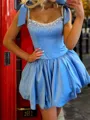 Trendy A-line Straps Rhinestone Short/Mini Satin Corset Homecoming Dress