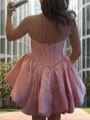 Charming A-line Spaghetti Straps Rhinestone Short/Mini Satin Corset Homecoming Dress