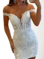 Hot Sheath Off-the-Shoulder Appliques Lace Short/Mini Lace Corset Homecoming Dress