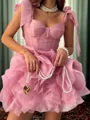 Glamorous A-line Straps Ruffles Short/Mini Tulle Corset Homecoming Dress