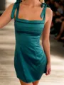 Stunning Sheath Straps Pleated Short/Mini Silk Like Satin Homecoming Dress