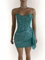 Mesmerizing Sheath Straight Sequin Short/Mini Corset Homecoming Dress