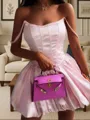Splendiferous A-line Off-the-Shoulder Short/Mini Satin Corset Homecoming Dress